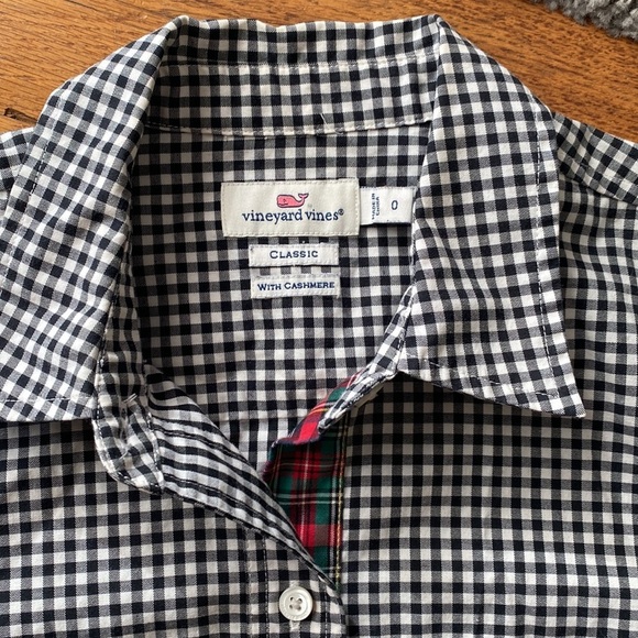 Vineyard Vines Cotton Cashmere Holiday Gingham Button Down Shirt Size 0 - Picture 3 of 12